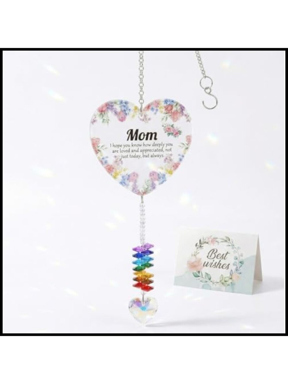 Heart Suncatcher Crystal Acrylic Mom Gift with Card Hanging Window Decor